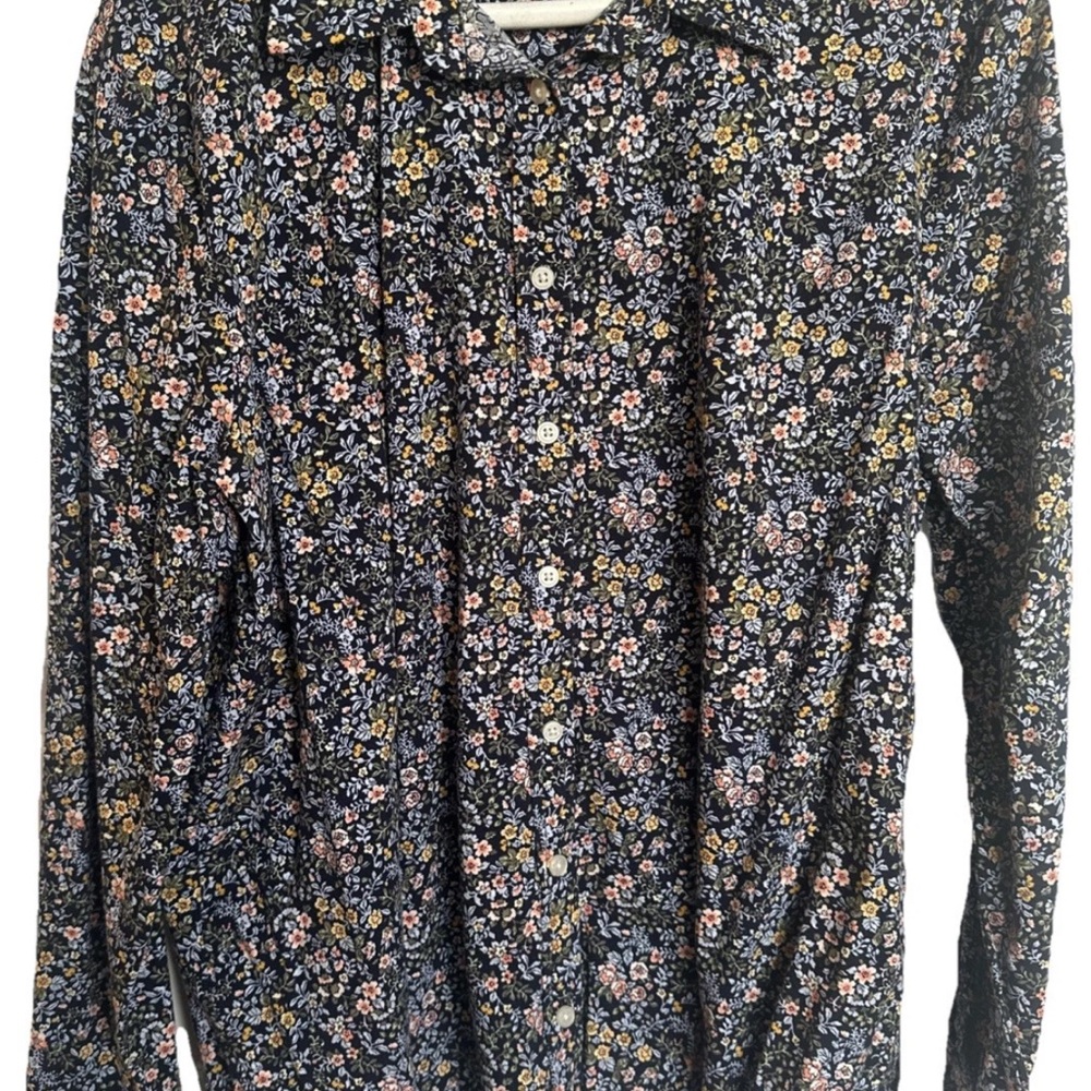 LOFT Navy Floral Button-Down Shirt